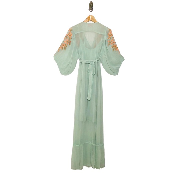 MISS JUNE PARIS SHEER SEA FOAM EMBELLISHED MAXI DRESS SIZE 2 - Picture 2 of 11